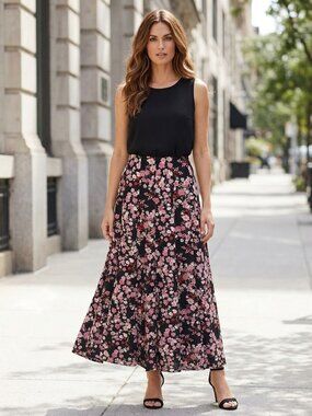 WAYF Black Floral Maxi A-line Skirt